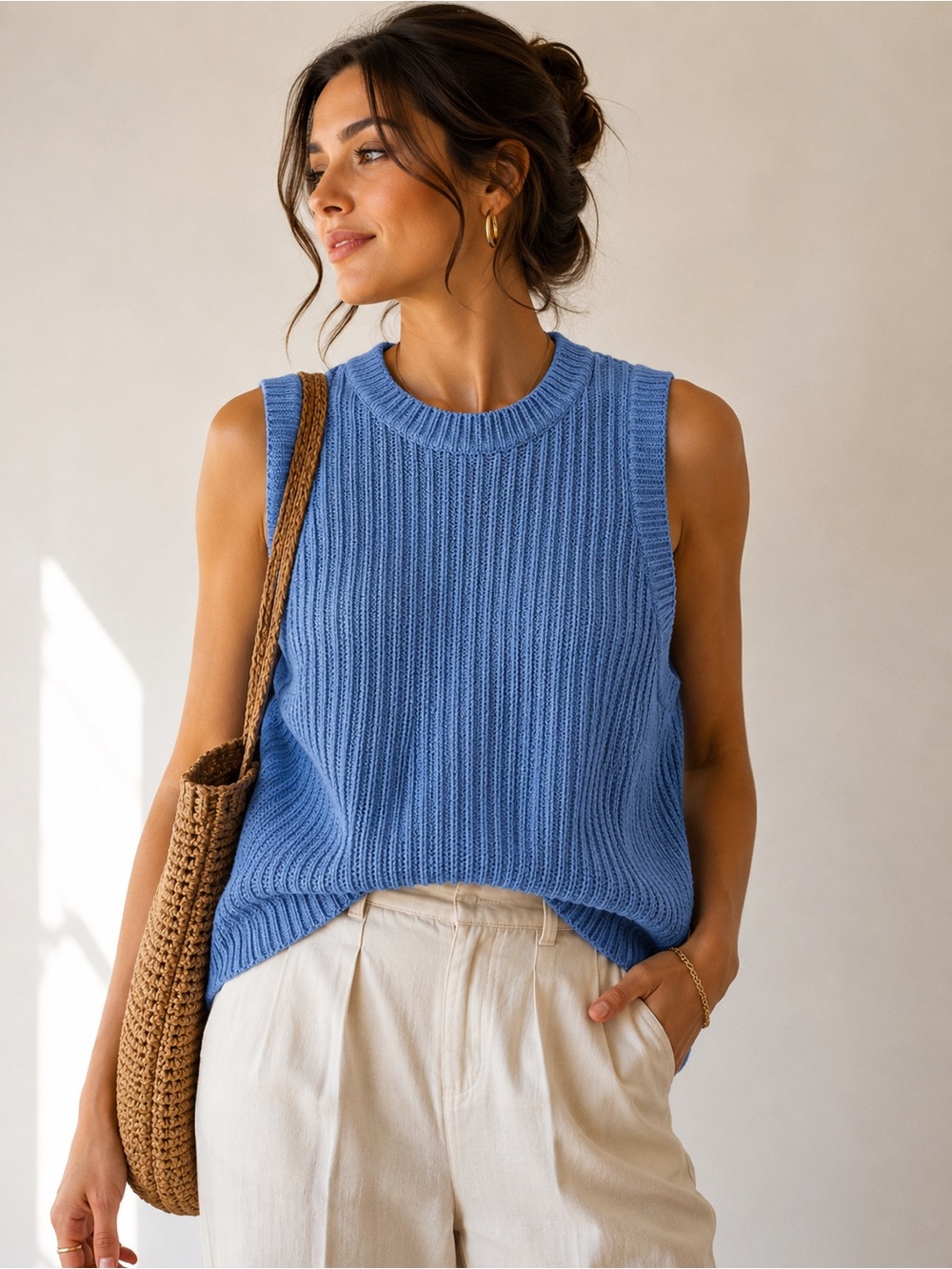 NWT Nation Los Angeles Elliana Knit Tank Bluebell Pima Cotton Sweater M